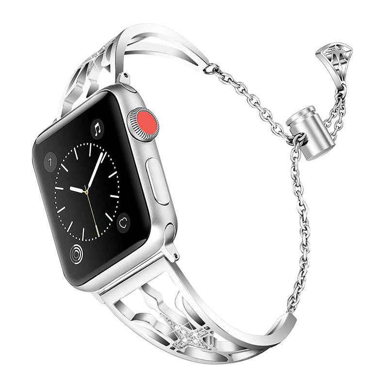 Hollow Out Rhinestone Watch Band Stainless Steel Metal Bracelet Wristband Strap for Apple Watch Series 8 41mm Series 7 41mm SE SE(2022) Series 6 5 4 40mm Series 3 2 1 38mm