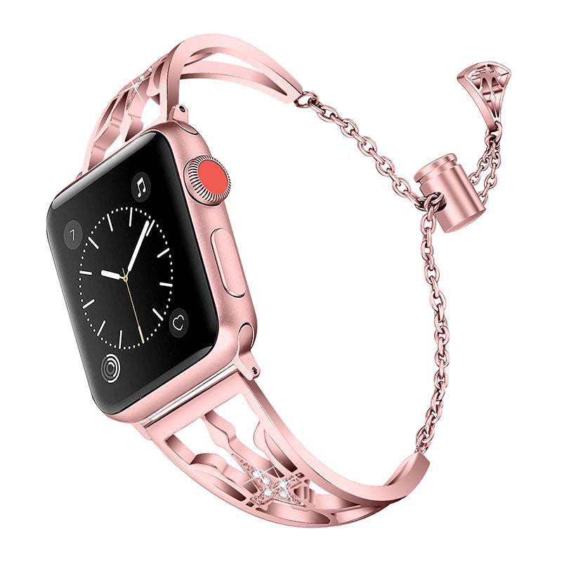 Crown Rhinestone Decor Hollow Watchband 304 Stainless Steel Watch Strap Adjustable Wristband for Apple Watch Ultra 2 49mm Series 9 45mm SE (2023) 44mm Ultra 49mm Series 8 45mm 7 45mm SE 44mm SE (2022) 44mm Series 6 5 4 44mm Series 1 2 3 42mm