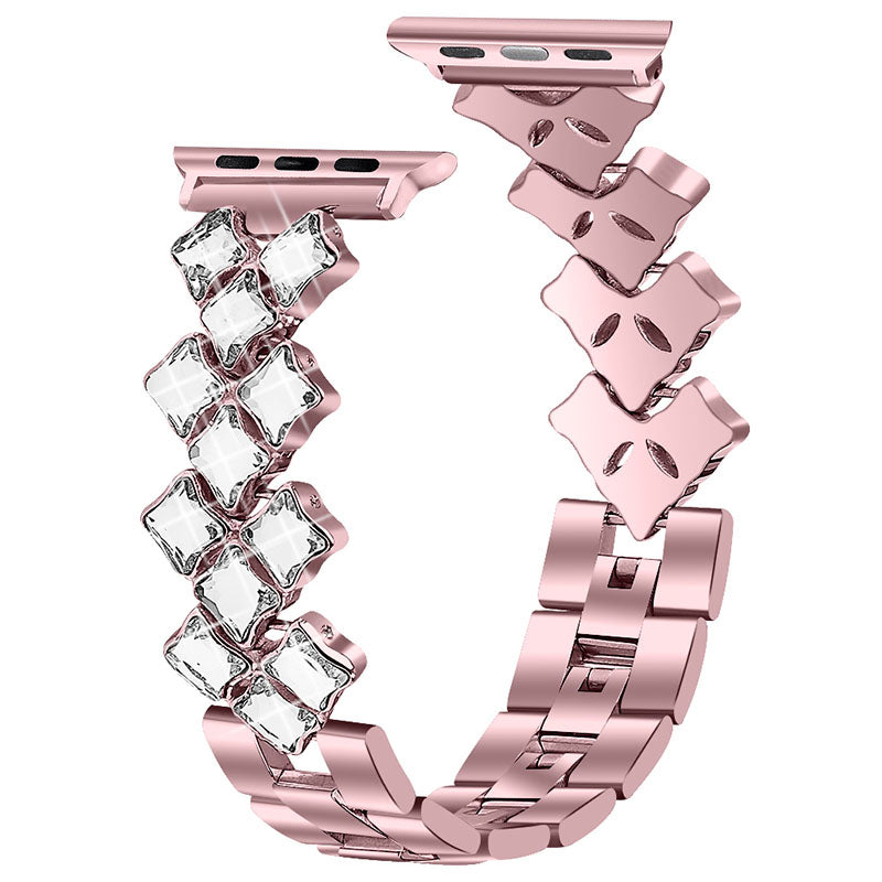 Rhinestone Rhombus Stainless Steel Watch Strap Replacement for Apple Watch Series 9 8 7 41mm 6 5 4 SE (2023) SE(2022) SE 40mm 3 2 1 38mm