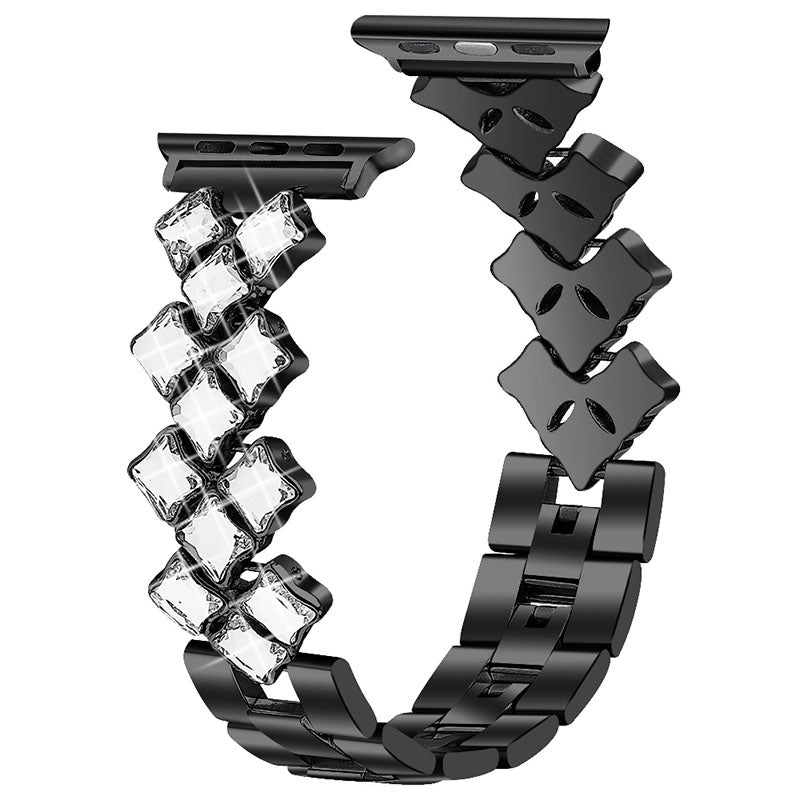Glittery Rhinestones Decor Stainless Steel Replacement Watch Band Wrist Strap for Apple Watch Ultra 2 49mm Series 9 45mm SE (2023) 44mm Ultra 49mm Series 8 45mm 7 45mm Watch Series 1 2 3 42mm Watch Series 4 5 6 SE 44mm SE (2022) 44mm