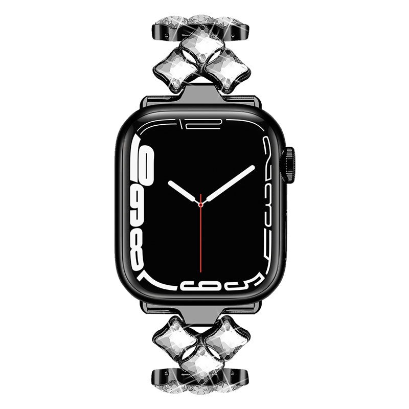 Glittery Rhinestones Decor Stainless Steel Replacement Watch Band Wrist Strap for Apple Watch Ultra 2 49mm Series 9 45mm SE (2023) 44mm Ultra 49mm Series 8 45mm 7 45mm Watch Series 1 2 3 42mm Watch Series 4 5 6 SE 44mm SE (2022) 44mm