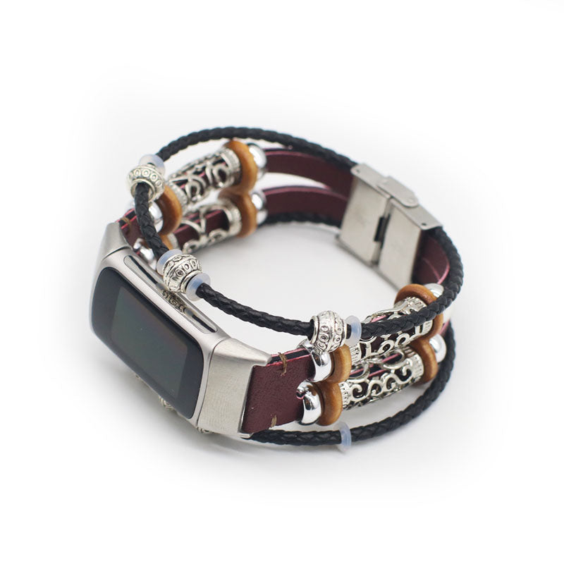 Fashionable Design Decoration Leather Braided Watch Strap Replacement for Fitbit Charge 6 5