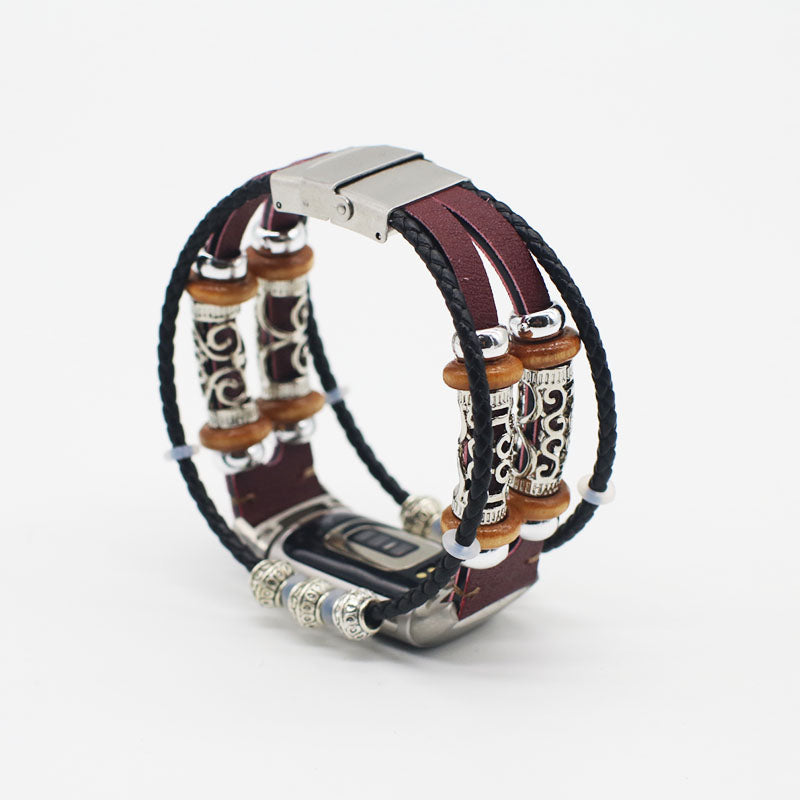 Fashionable Design Decoration Leather Braided Watch Strap Replacement for Fitbit Charge 6 5