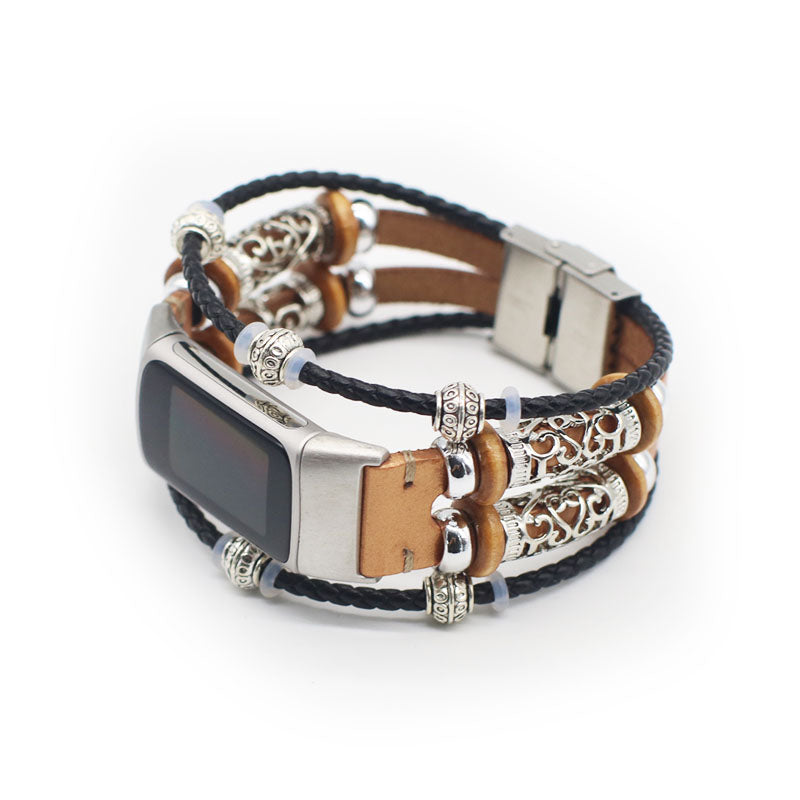Fashionable Design Decoration Leather Braided Watch Strap Replacement for Fitbit Charge 6 5