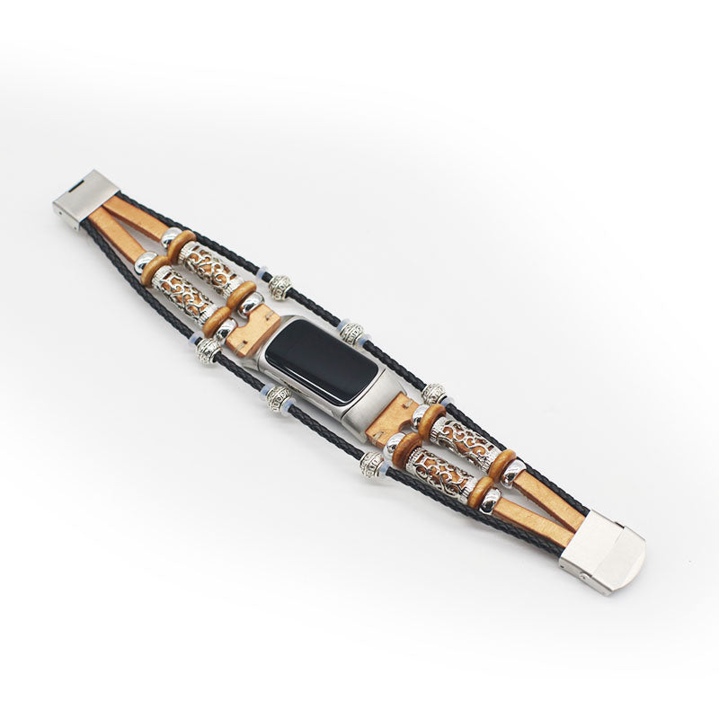 Fashionable Design Decoration Leather Braided Watch Strap Replacement for Fitbit Charge 6 5