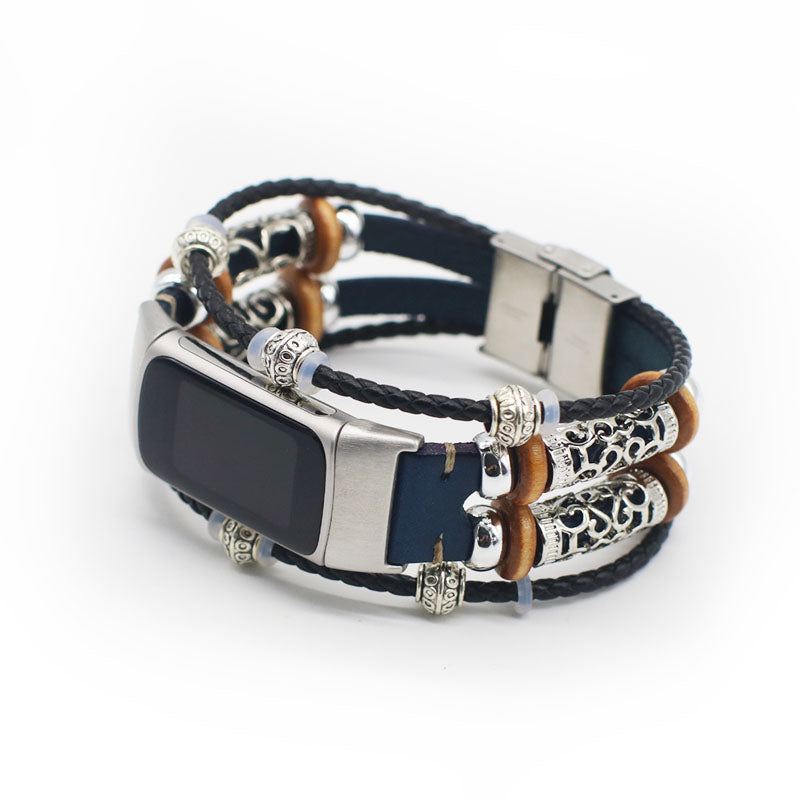Fashionable Design Decoration Leather Braided Watch Strap Replacement for Fitbit Charge 6 5