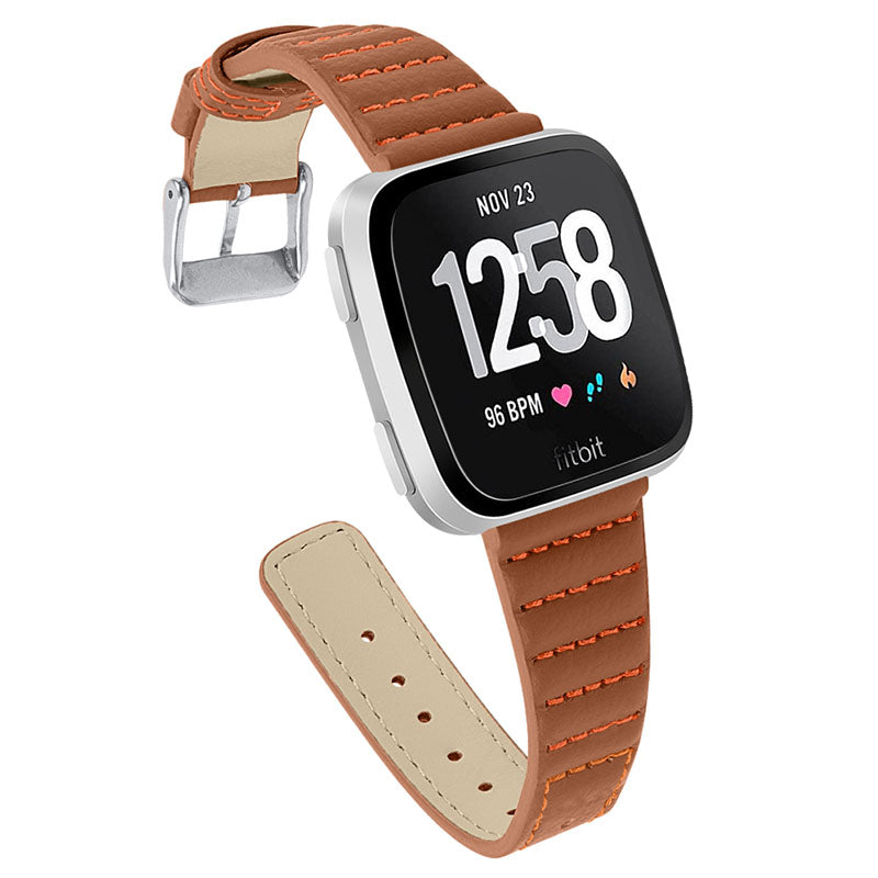 Wave Texture Top Layer Cowhide Genuine Leather Replacement Smart Watch Strap with Buckle for Fitbit Versa 2 Fitbit Versa Fitbit Versa Lite Fitbit Versa SE