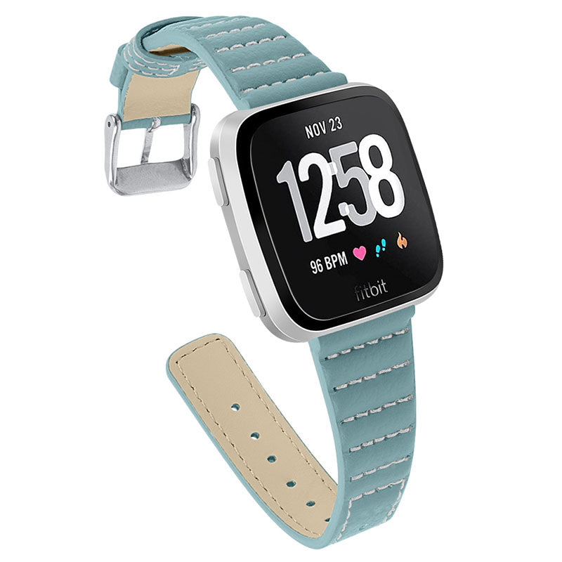 Wave Texture Top Layer Cowhide Genuine Leather Replacement Smart Watch Strap with Buckle for Fitbit Versa 2 Fitbit Versa Fitbit Versa Lite Fitbit Versa SE