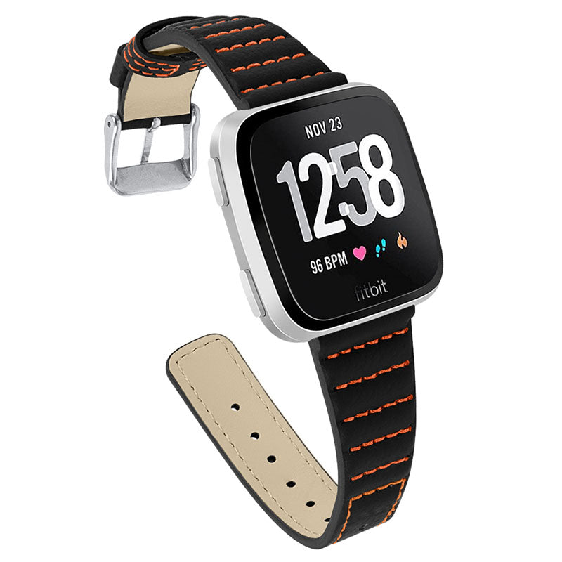 Wave Texture Top Layer Cowhide Genuine Leather Replacement Smart Watch Strap with Buckle for Fitbit Versa 2 Fitbit Versa Fitbit Versa Lite Fitbit Versa SE