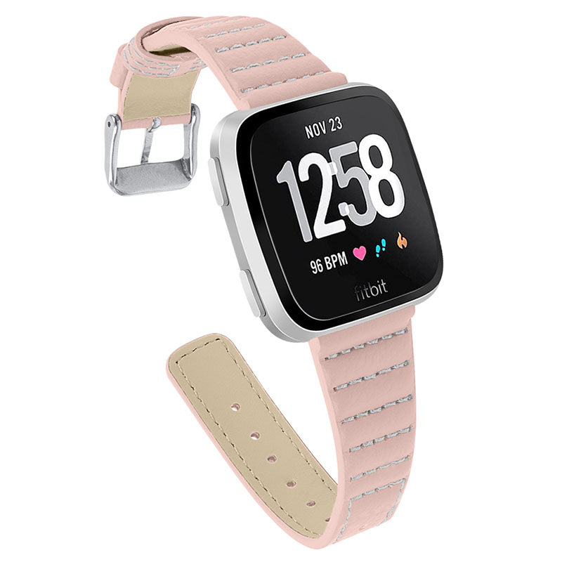 Wave Texture Top Layer Cowhide Genuine Leather Replacement Smart Watch Strap with Buckle for Fitbit Versa 2 Fitbit Versa Fitbit Versa Lite Fitbit Versa SE