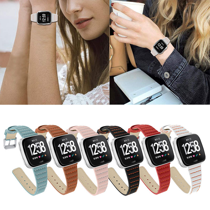 Wave Texture Top Layer Cowhide Genuine Leather Replacement Smart Watch Strap with Buckle for Fitbit Versa 2 Fitbit Versa Fitbit Versa Lite Fitbit Versa SE