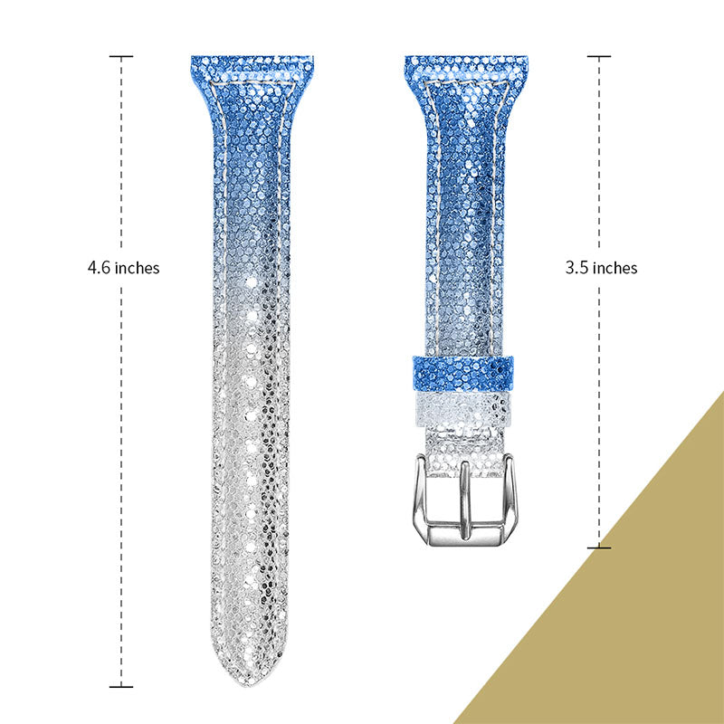 Glitter Sequins Gradient Color Cowhide Leather Watch Band Wristband Strap for Samsung Galaxy Watch6 40mm 44mm Watch6 Classic 43mm 47mm Watch 5 40mm 44mm 5 Pro 45mm Watch4 40mm 44mm