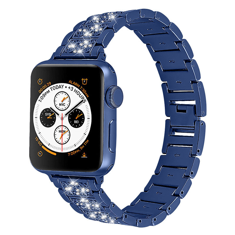 Rhinestone Decor Watch Band Stainless Steel Strap Bracelet for Apple Watch Series 9 8 7 41mm 6 5 4 SE (2023) SE(2022) SE 40mm 3 2 1 38mm