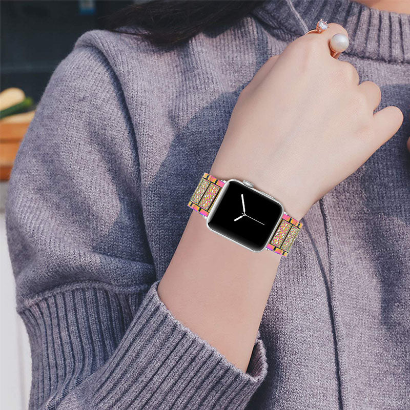 Rhinestone Decor Watch Band Stainless Steel Strap Bracelet for Apple Watch Series 9 8 7 41mm 6 5 4 SE (2023) SE(2022) SE 40mm 3 2 1 38mm