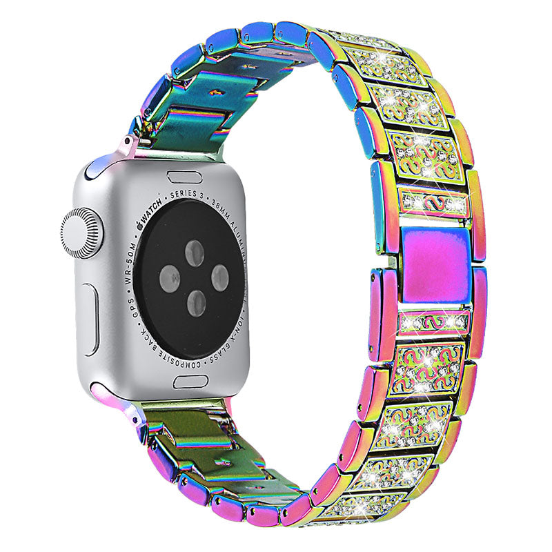 Stainless Steel Rhinestone Smart Watch Strap Watchband Replacement for Apple Watch Ultra 2 49mm Series 9 45mm SE (2023) 44mm Ultra 49mm Series 8 45mm 7 45mm 6 5 4 SE 44mm SE (2022) 44mm 3 2 1 42mm