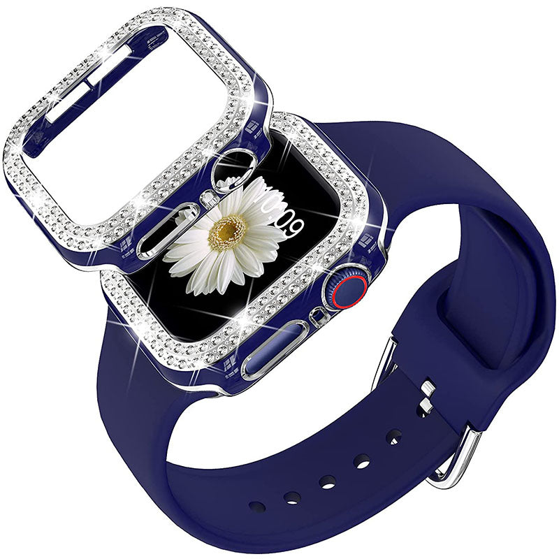 Flexible Silicone Watch Strap Smart Bracelet Band with Stylish Watch Cover Case for Apple Watch Series 1 2 3 42mm