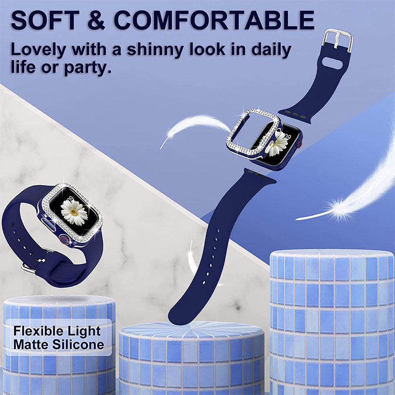 Flexible Silicone Watch Strap Smart Bracelet Band with Stylish Watch Cover Case for Apple Watch Series 1 2 3 42mm