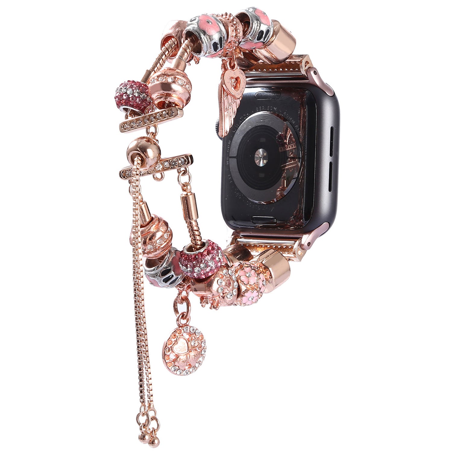 Stylish Style Metal+Wooden Beads Bracelet Smart Watch Band Replacement Watch Strap for Apple Watch Ultra 2 49mm Series 9 45mm SE (2023) 44mm Ultra 49mm Series 8 45mm 7 45mm 6 5 4 SE 44mm SE (2022) 44mm 3 2 1 42mm