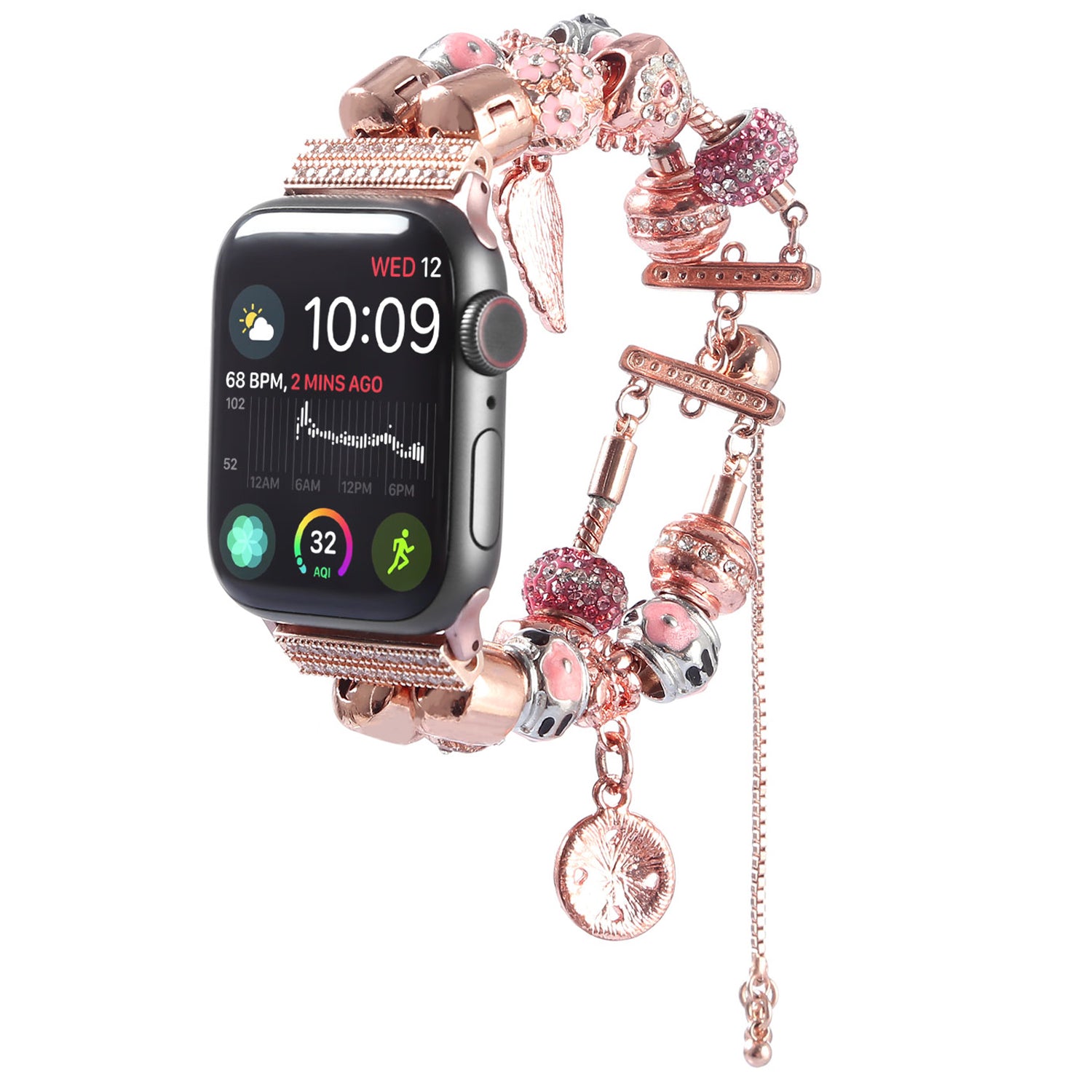 Stylish Style Metal+Wooden Beads Bracelet Smart Watch Band Replacement Watch Strap for Apple Watch Ultra 2 49mm Series 9 45mm SE (2023) 44mm Ultra 49mm Series 8 45mm 7 45mm 6 5 4 SE 44mm SE (2022) 44mm 3 2 1 42mm