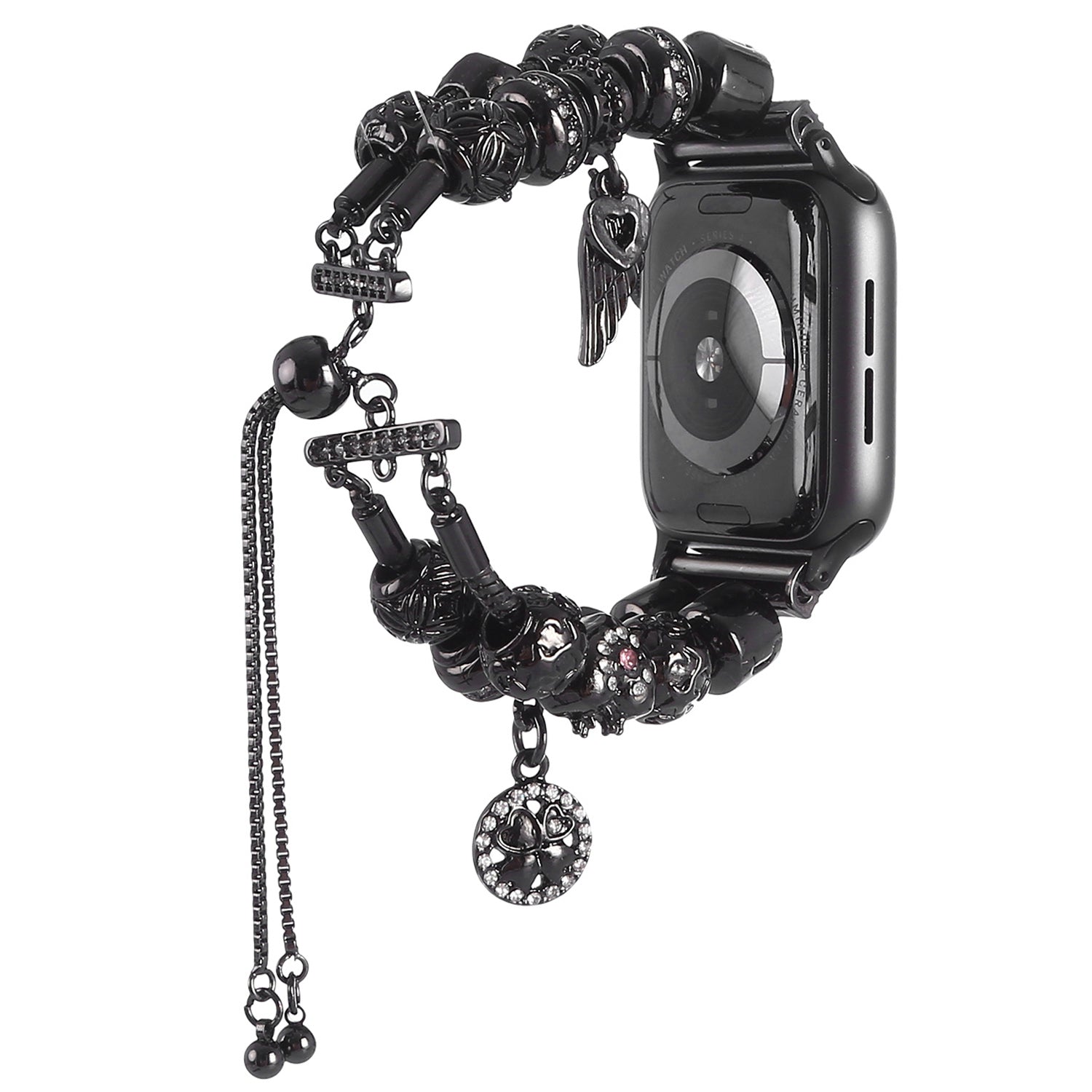 Stylish Style Metal+Wooden Beads Bracelet Smart Watch Band Replacement Watch Strap for Apple Watch Ultra 2 49mm Series 9 45mm SE (2023) 44mm Ultra 49mm Series 8 45mm 7 45mm 6 5 4 SE 44mm SE (2022) 44mm 3 2 1 42mm