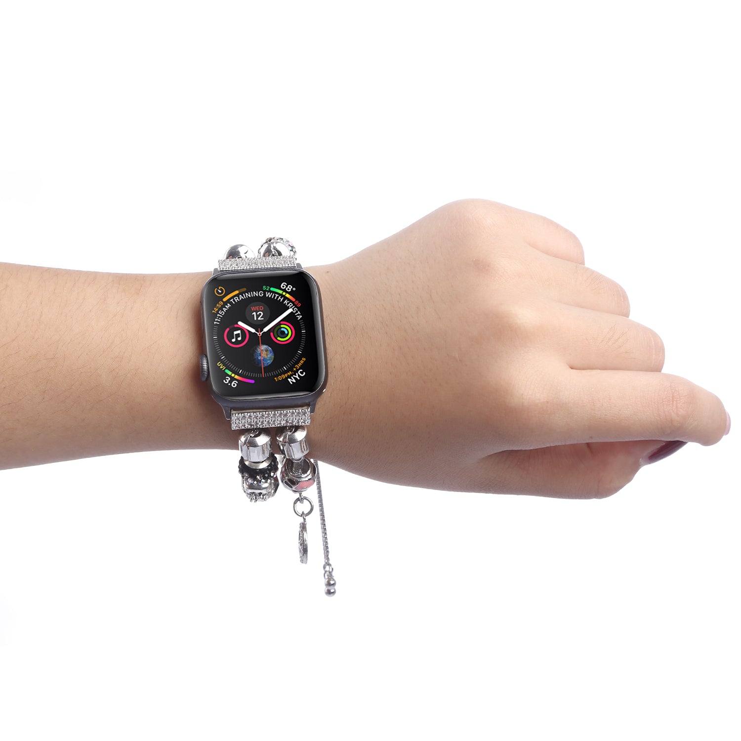 Stylish Style Metal+Wooden Beads Bracelet Smart Watch Band Replacement Watch Strap for Apple Watch Ultra 2 49mm Series 9 45mm SE (2023) 44mm Ultra 49mm Series 8 45mm 7 45mm 6 5 4 SE 44mm SE (2022) 44mm 3 2 1 42mm