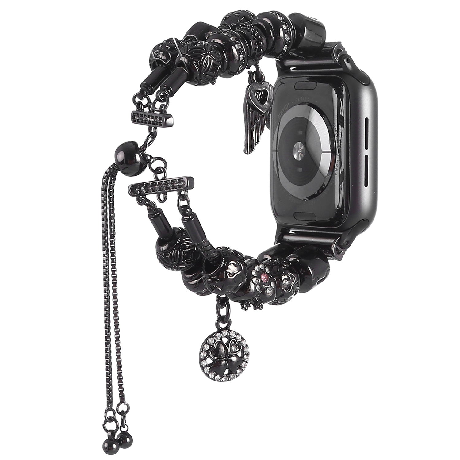 Retro Style Metal Wooden Beads Smart Watch Band Strap Bracelet for Apple Watch Series 9 8 7 41mm 6 5 4 SE (2023) SE(2022) SE 40mm 3 2 1 38mm