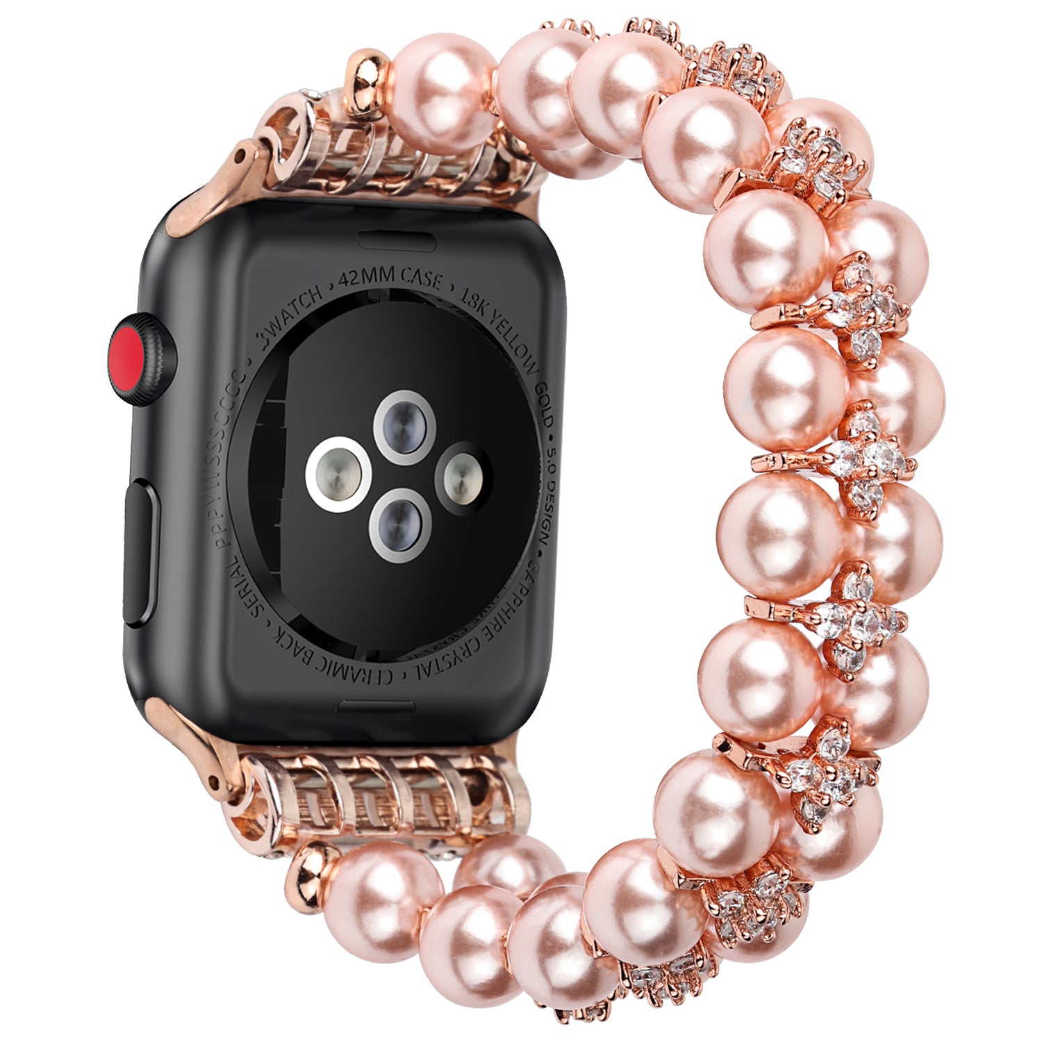 Faux Pearl Rhinestone Decor Wrist Strap Smart Watch Band Bracelet for Apple Watch Series 9 8 7 41mm 6 5 4 SE (2023) SE(2022) SE 40mm 3 2 1 38mm
