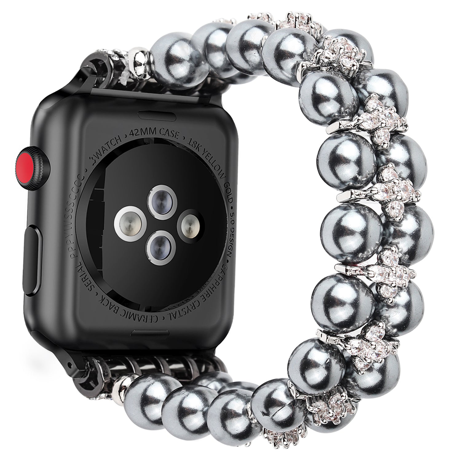 Faux Pearl Rhinestone Decor Wrist Strap Smart Watch Band Bracelet for Apple Watch Series 9 8 7 41mm 6 5 4 SE (2023) SE(2022) SE 40mm 3 2 1 38mm