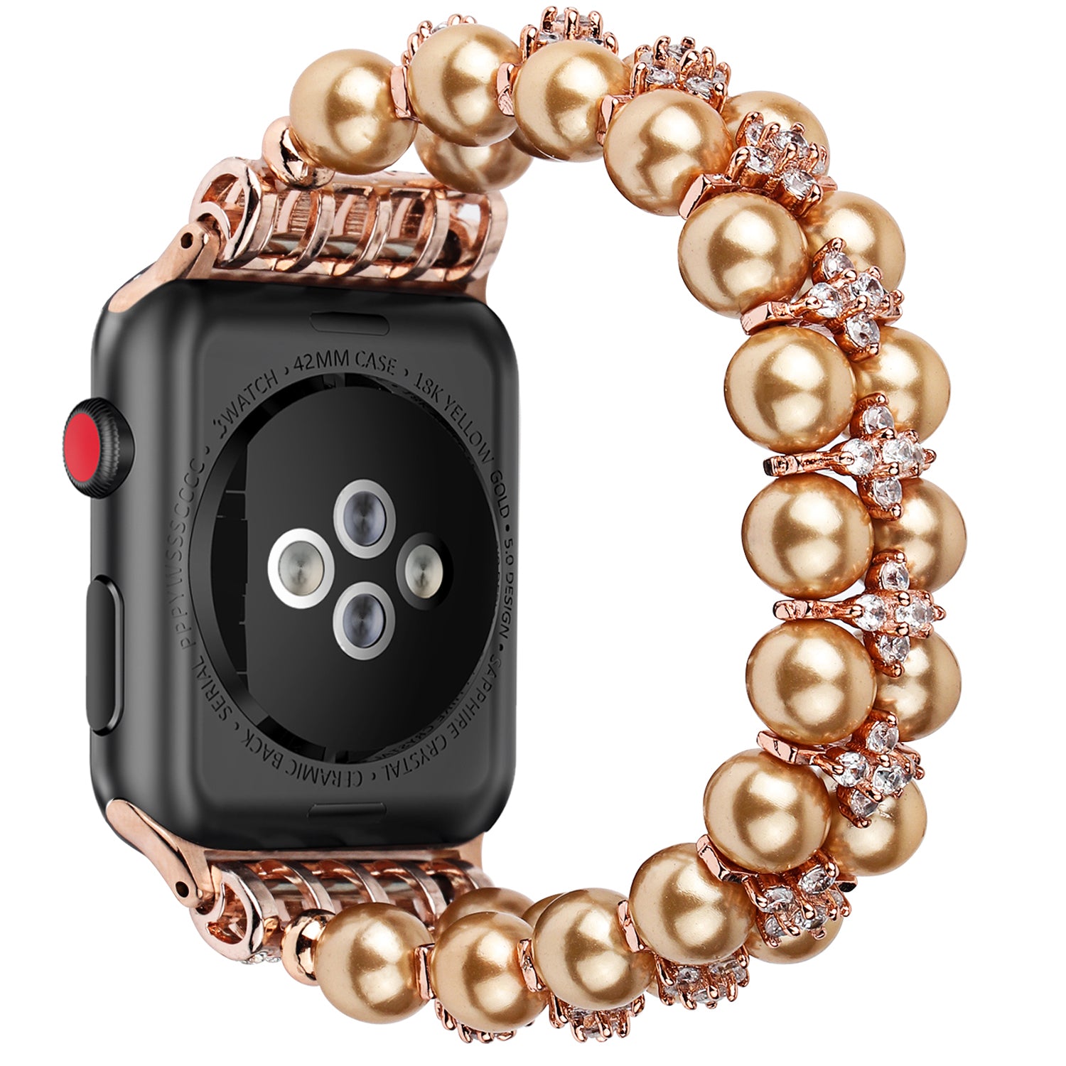 Faux Pearl Rhinestone Decor Wrist Strap Smart Watch Band Bracelet for Apple Watch Series 9 8 7 41mm 6 5 4 SE (2023) SE(2022) SE 40mm 3 2 1 38mm