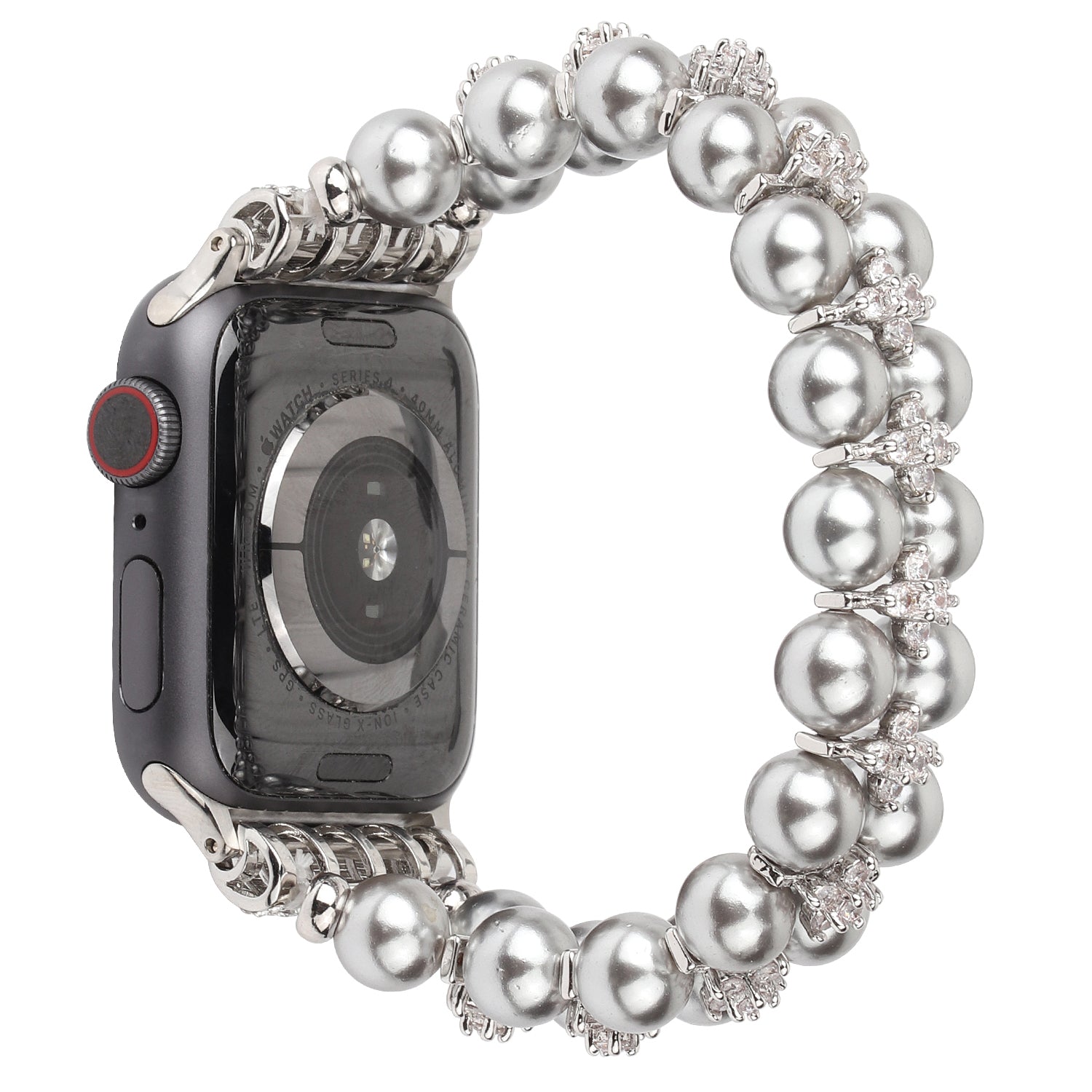 Faux Pearl Rhinestone Decor Wrist Strap Smart Watch Band Bracelet for Apple Watch Series 9 8 7 41mm 6 5 4 SE (2023) SE(2022) SE 40mm 3 2 1 38mm