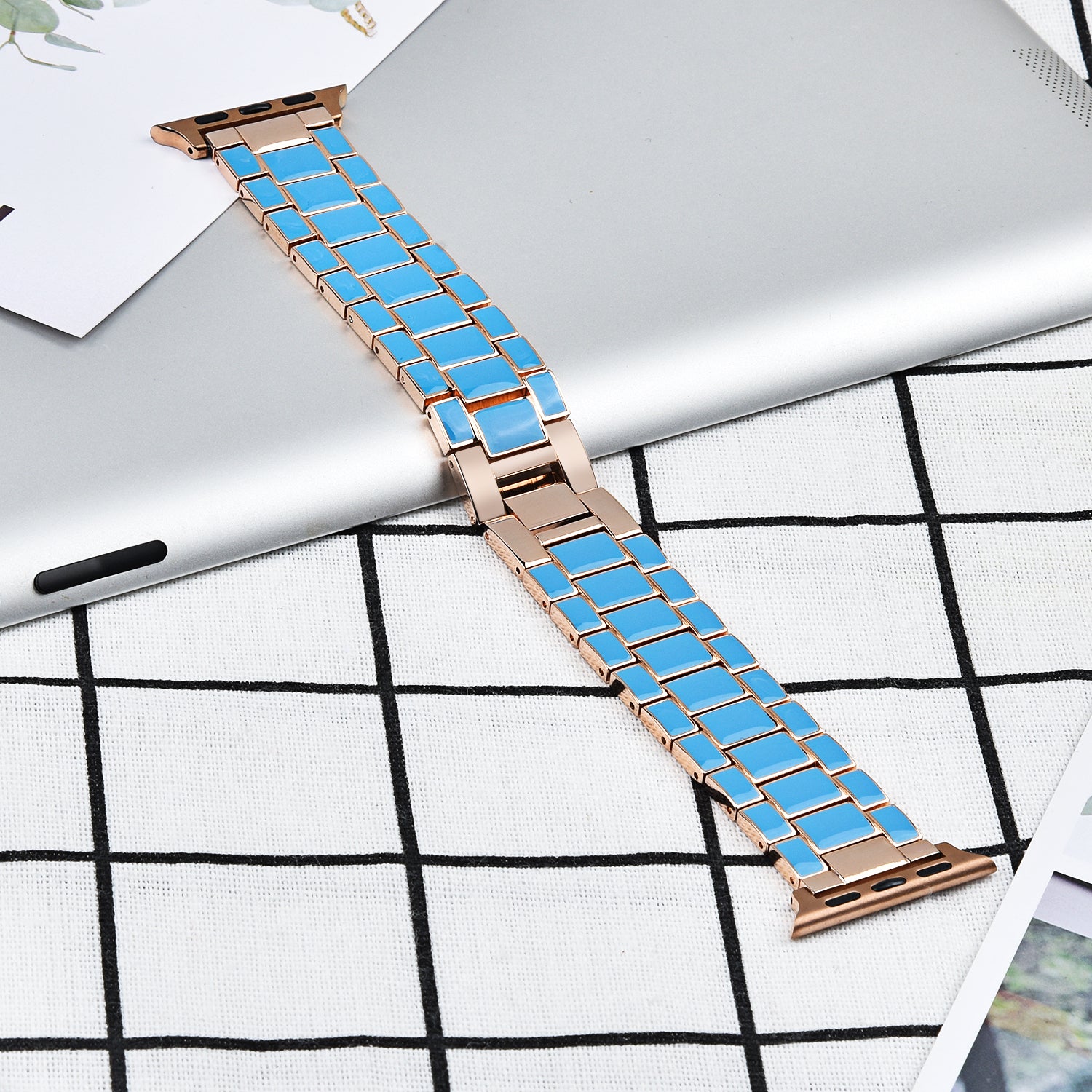 3 Beads Metal Epoxy Watch Strap Wristband Replacement for Apple Watch Ultra 2 49mm Series 9 45mm SE (2023) 44mm Ultra 49mm Series 8 45mm 7 45mm Series 6 5 4 SE 44mm SE (2022) 44mm Series 3 2 1 42mm