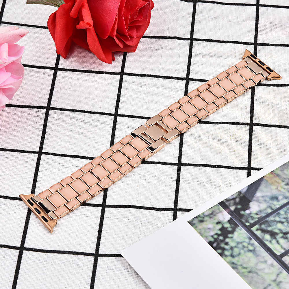 3 Beads Metal Smart Watch Band Epoxy Wrist Strap Replacement for Apple Watch Series 9 8 7 41mm 6 5 4 SE (2023) SE(2022) SE 40mm 3 2 1 38mm