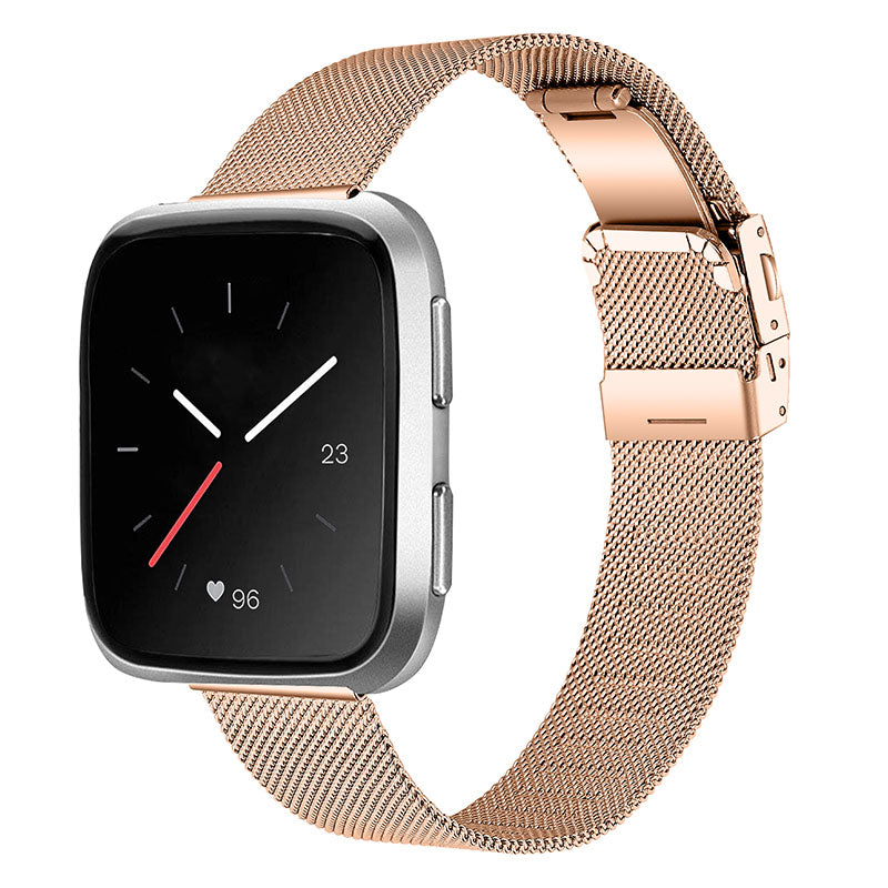 Stainless Steel Smart Watch Band Folding Buckle Milanese Wrist Strap Replacement for Fitbit Versa Fitbit Versa 2