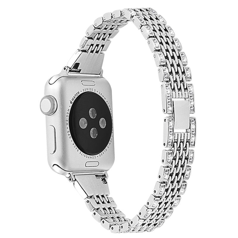 Rhinestones Decor Seven Beads Metal Smart Watch Band for Apple Watch Series 9 8 7 41mm 6 5 4 SE (2023) SE(2022) SE 40mm 3 2 1 38mm
