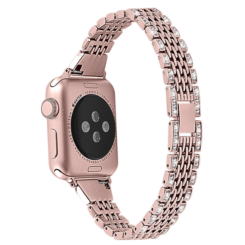 Rhinestones Decor Seven Beads Metal Smart Watch Band for Apple Watch Series 9 8 7 41mm 6 5 4 SE (2023) SE(2022) SE 40mm 3 2 1 38mm