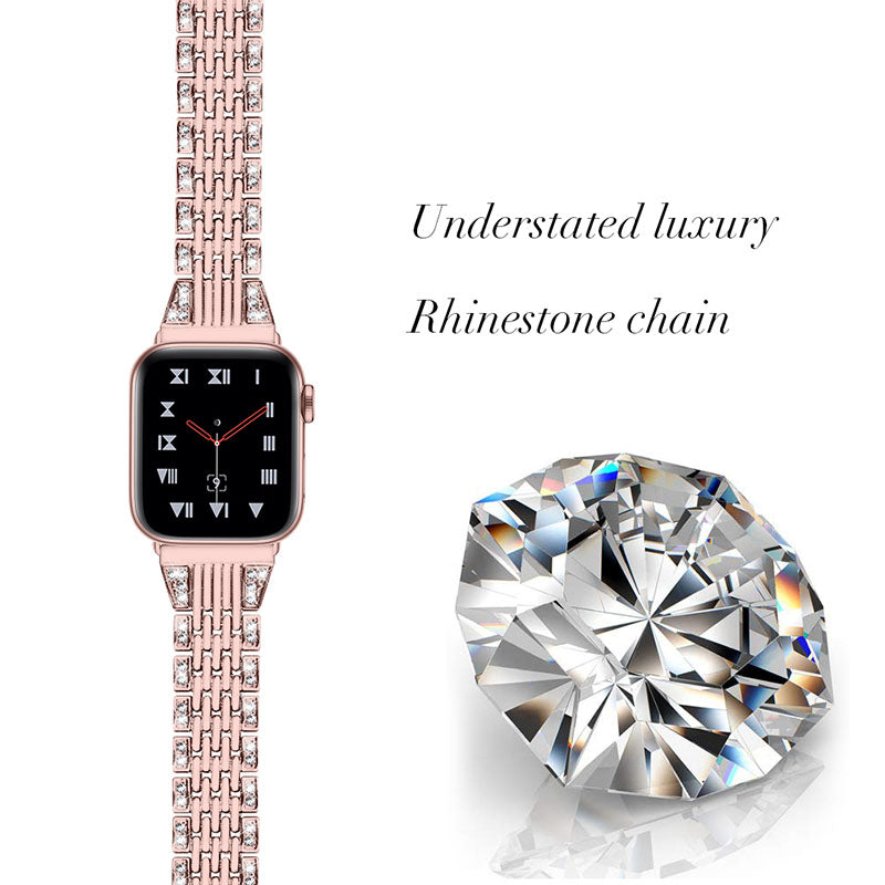 Seven Beads Metal Watch Band Rhinestones Decor Wrist Strap for Apple Watch Ultra 2 49mm Series 9 45mm SE (2023) 44mm Ultra 49mm Series 8 45mm 7 45mm Watch Series 4 5 6 SE 44mm SE (2022) 44mm Series 1 2 3 42mm