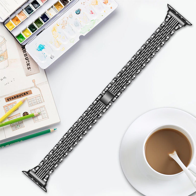 Seven Beads Metal Watch Band Rhinestones Decor Wrist Strap for Apple Watch Ultra 2 49mm Series 9 45mm SE (2023) 44mm Ultra 49mm Series 8 45mm 7 45mm Watch Series 4 5 6 SE 44mm SE (2022) 44mm Series 1 2 3 42mm