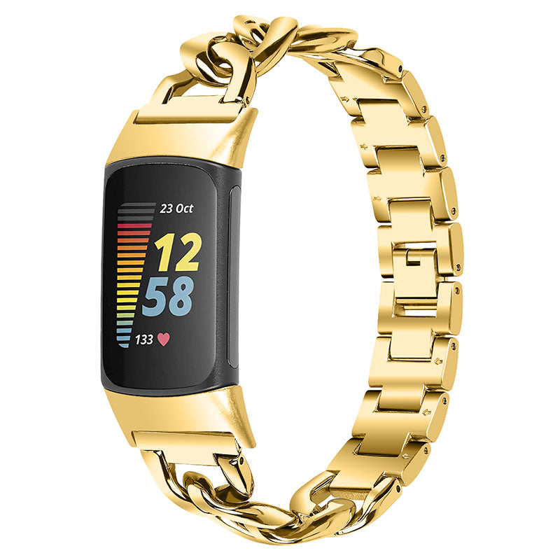Replacement Watch Band Single Row Chain Watch Strap for Fitbit Charge 6 5