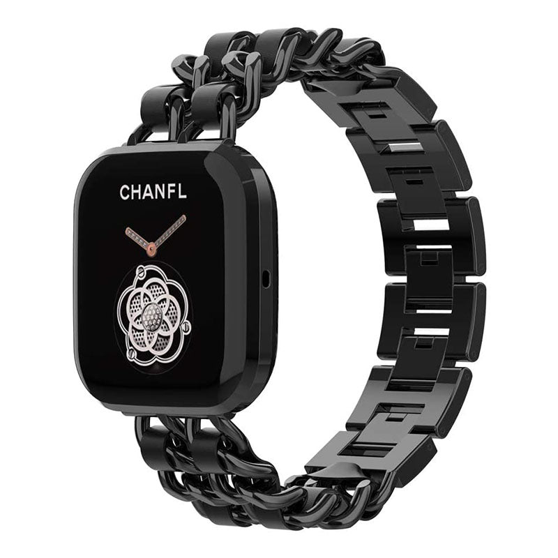 Stainless Steel + PU Leather Chain Watch Band Wrist Strap for Fitbit Versa Versa 2 Versa Lite Versa SE