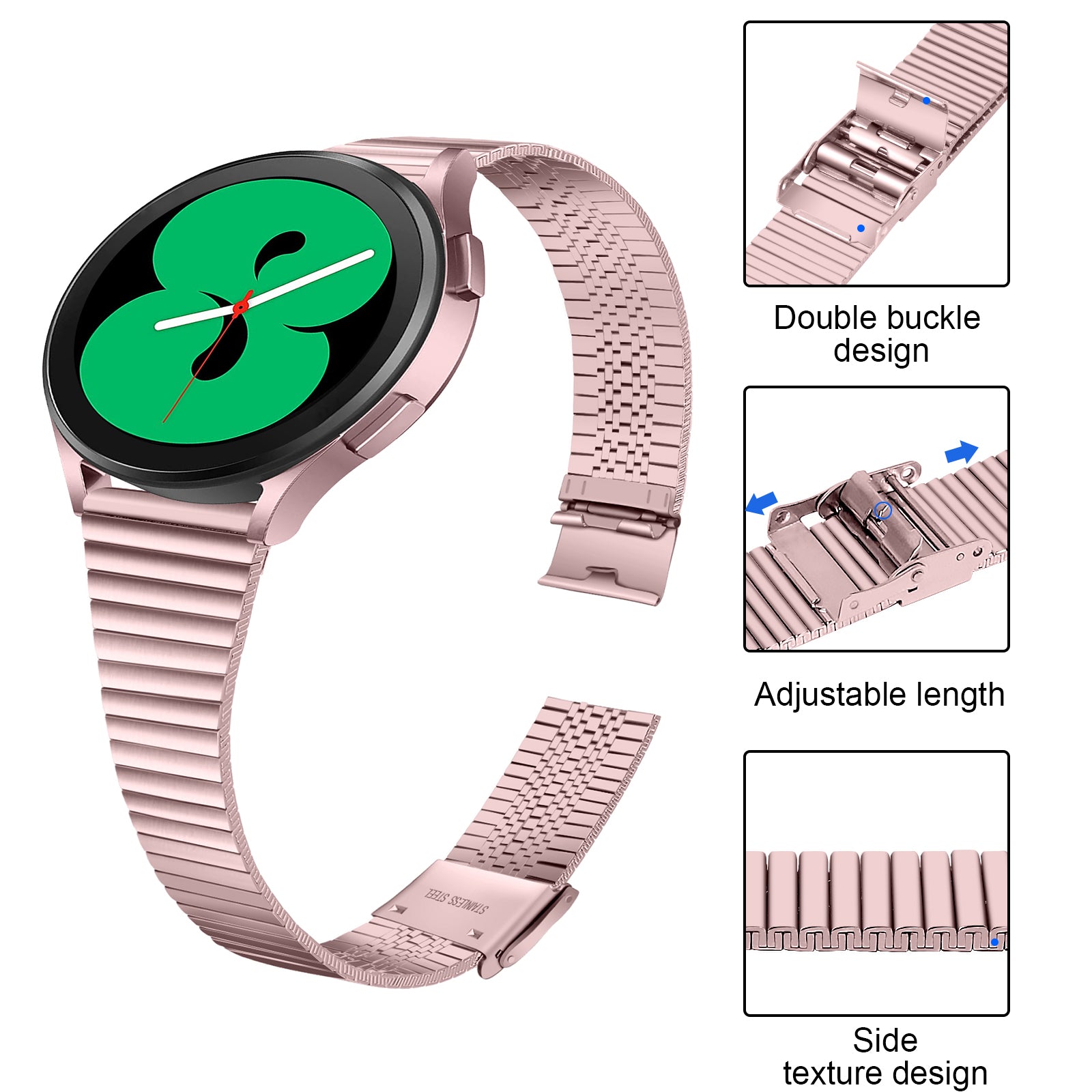 20mm Metal Smart Watch Band Double Buckle Wrist Strap Bracelet for Samsung Galaxy Watch4 40mm 44mm Galaxy Watch Active 2 Galaxy Watch Active Galaxy Watch 42mm