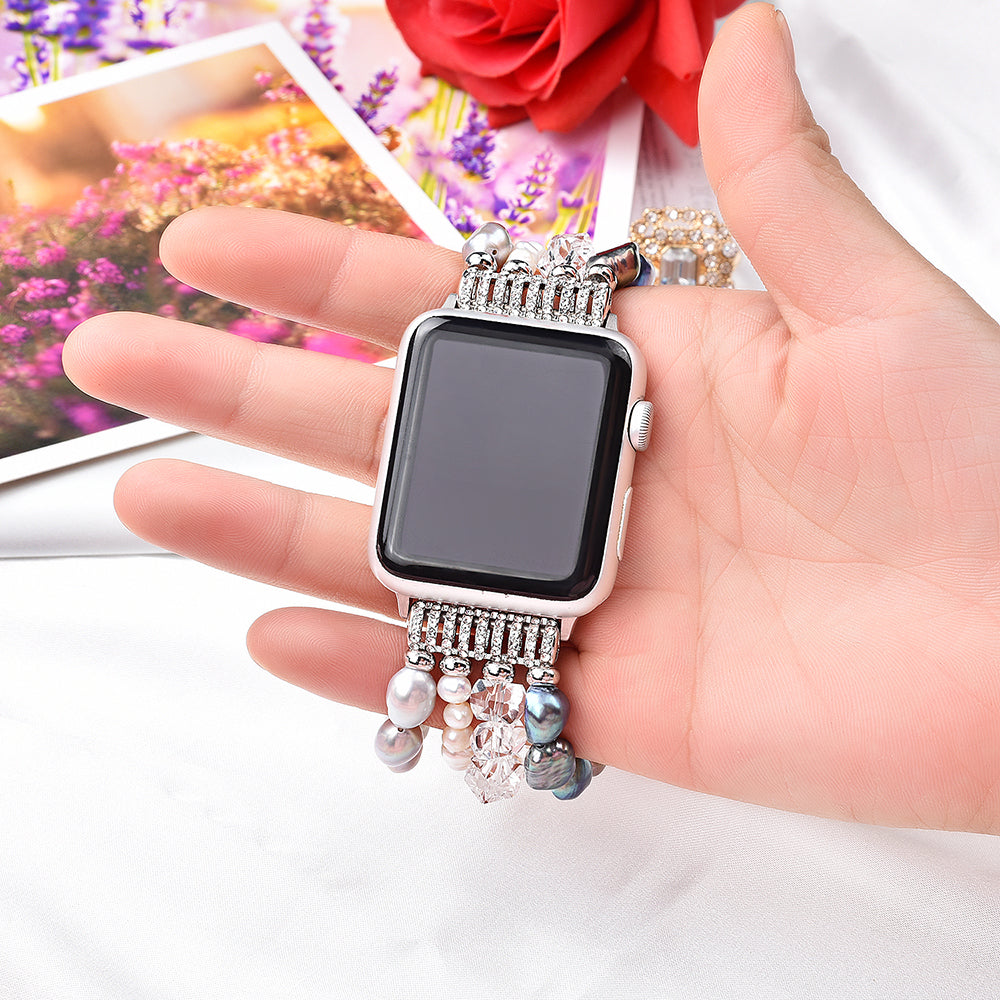 Exquisite Crystal Pearls Bracelet Watch Band for Apple Watch Ultra 2 49mm Series 9 45mm SE (2023) 44mm Ultra 49mm Series 8 45mm 7 45mm SE 44mm SE (2022) 44mm Series 6 5 4 44mm Series 3 2 1 42mm