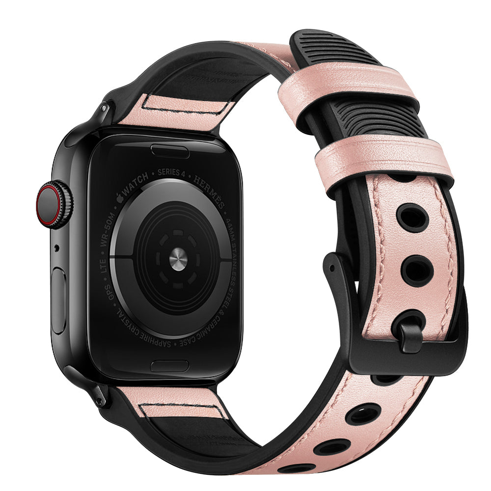 Fingerprint Silicone Genuine Leather Watch Band for Apple Watch Series 9 8 7 41mm 6 5 4 SE (2023) SE(2022) SE 40mm 3 2 1 38mm