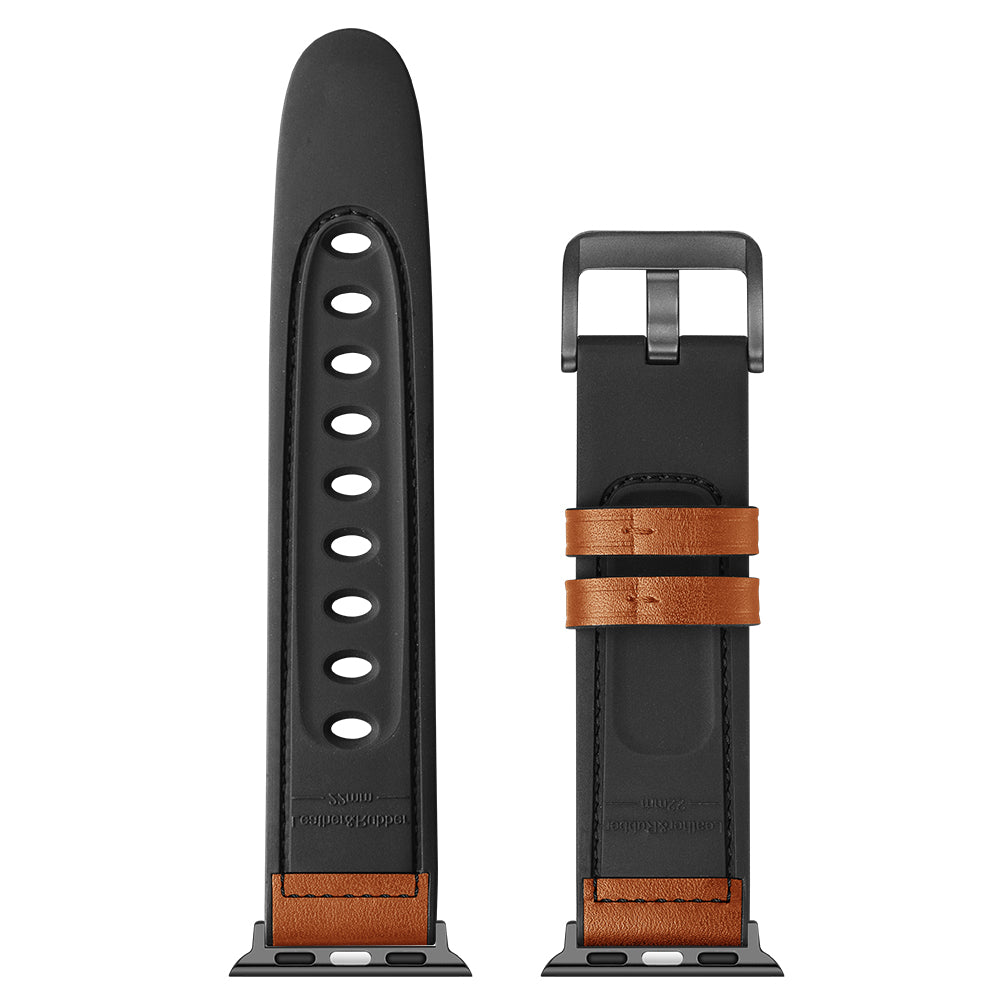 Fingerprint Silicone + Genuine Leather Watch Band for Apple Watch Series 9 8 7 41mm 6 5 4 SE (2023) SE(2022) SE 40mm 3 2 1 38mm