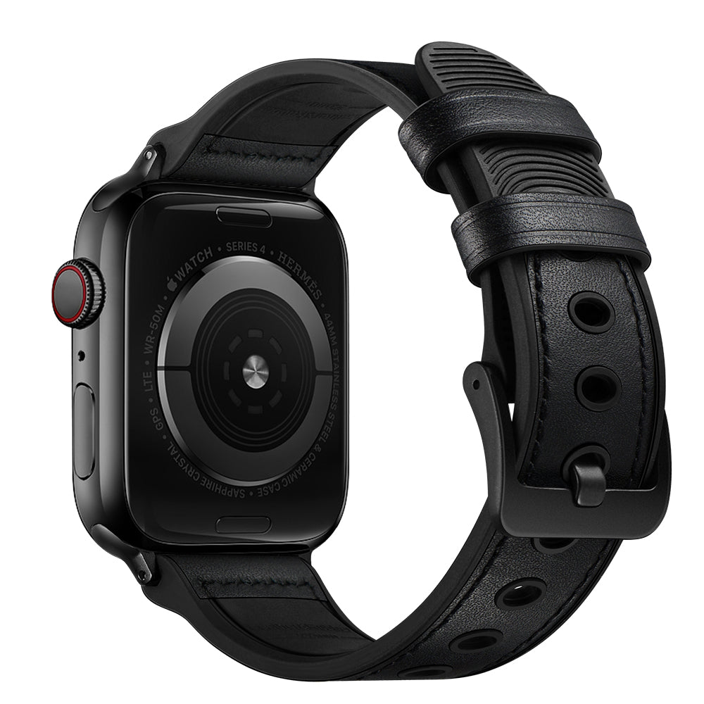 Durable Stylish Fingerprint Silicone Genuine Leather Watch Band for Apple Watch Ultra 2 49mm Series 9 45mm SE (2023) 44mm Ultra 49mm Series 8 45mm 7 45mm SE 44mm SE (2022) 44mm Series 6 5 4 44mm Series 3 2 1 42mm