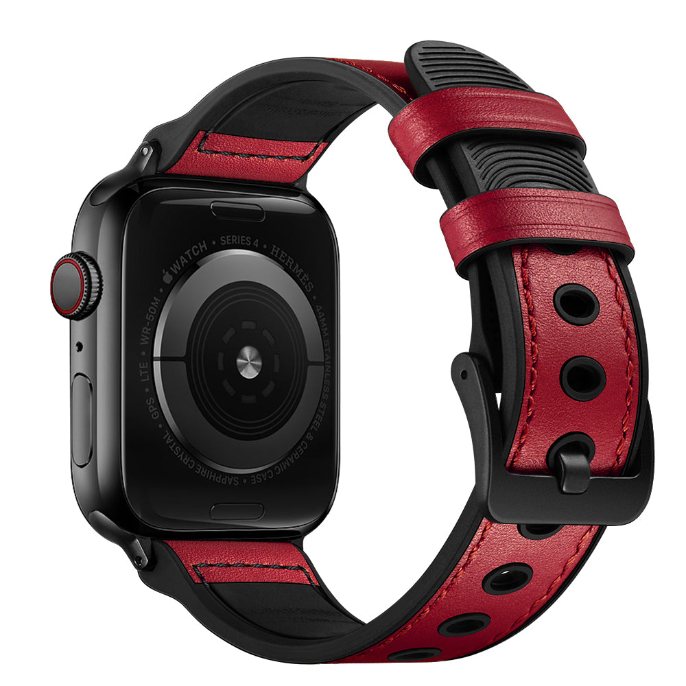 Durable Stylish Fingerprint Silicone + Genuine Leather Watch Band for Apple Watch Ultra 2 49mm Series 9 45mm SE (2023) 44mm Ultra 49mm Series 8 45mm 7 45mm SE 44mm SE (2022) 44mm Series 6 5 4 44mm Series 3 2 1 42mm