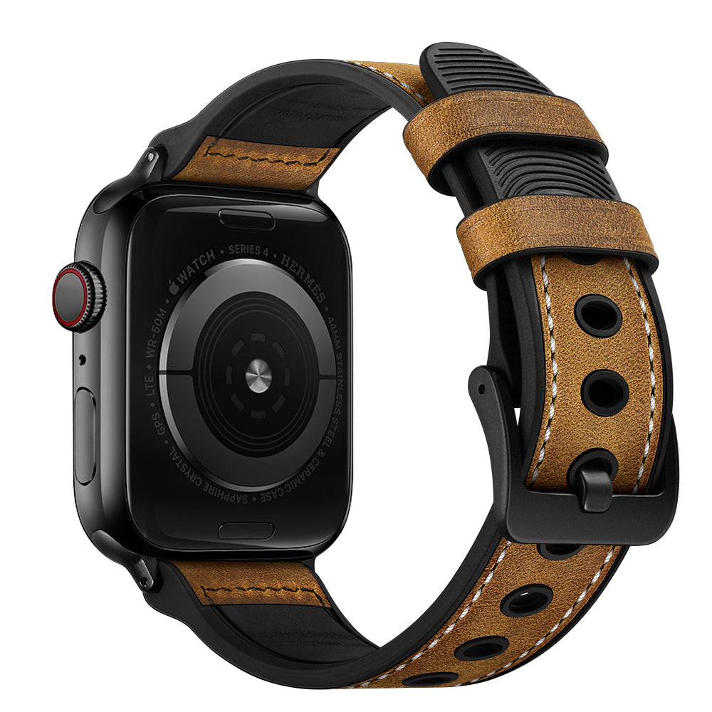 Durable Stylish Fingerprint Silicone + Genuine Leather Watch Band for Apple Watch Ultra 2 49mm Series 9 45mm SE (2023) 44mm Ultra 49mm Series 8 45mm 7 45mm SE 44mm SE (2022) 44mm Series 6 5 4 44mm Series 3 2 1 42mm