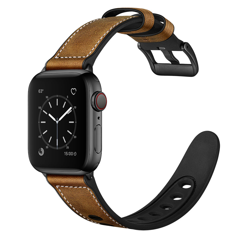 Durable Stylish Fingerprint Silicone + Genuine Leather Watch Band for Apple Watch Ultra 2 49mm Series 9 45mm SE (2023) 44mm Ultra 49mm Series 8 45mm 7 45mm SE 44mm SE (2022) 44mm Series 6 5 4 44mm Series 3 2 1 42mm