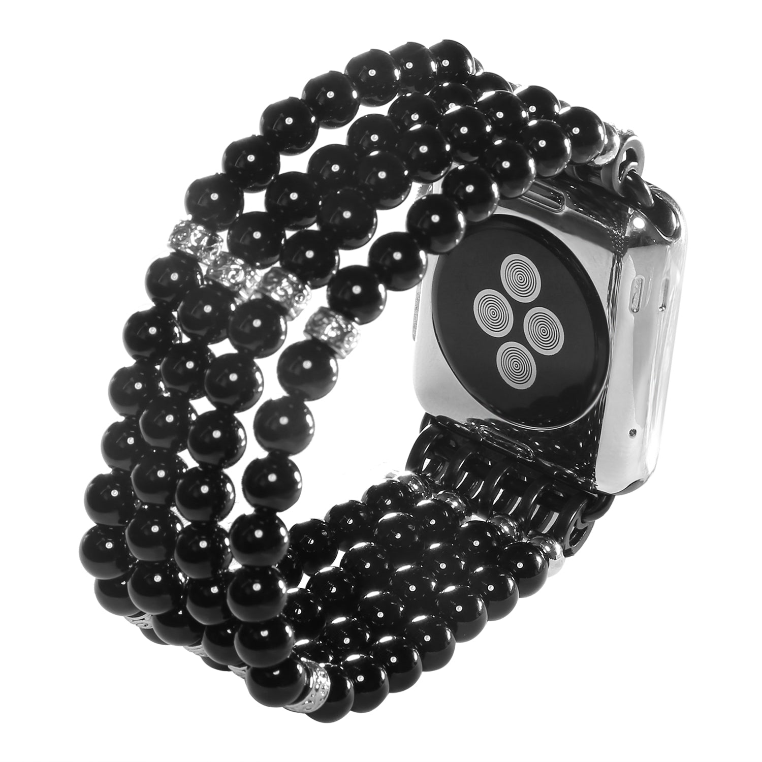 Four Rows Faux Pearls Watch Strap Replacement Wrist Band for Apple Watch Ultra 2 49mm Series 9 45mm SE (2023) 44mm Ultra 49mm Series 8 45mm 7 45mm SE 44mm SE (2022) 44mm Series 6 5 4 44mm Series 3 2 1 42mm