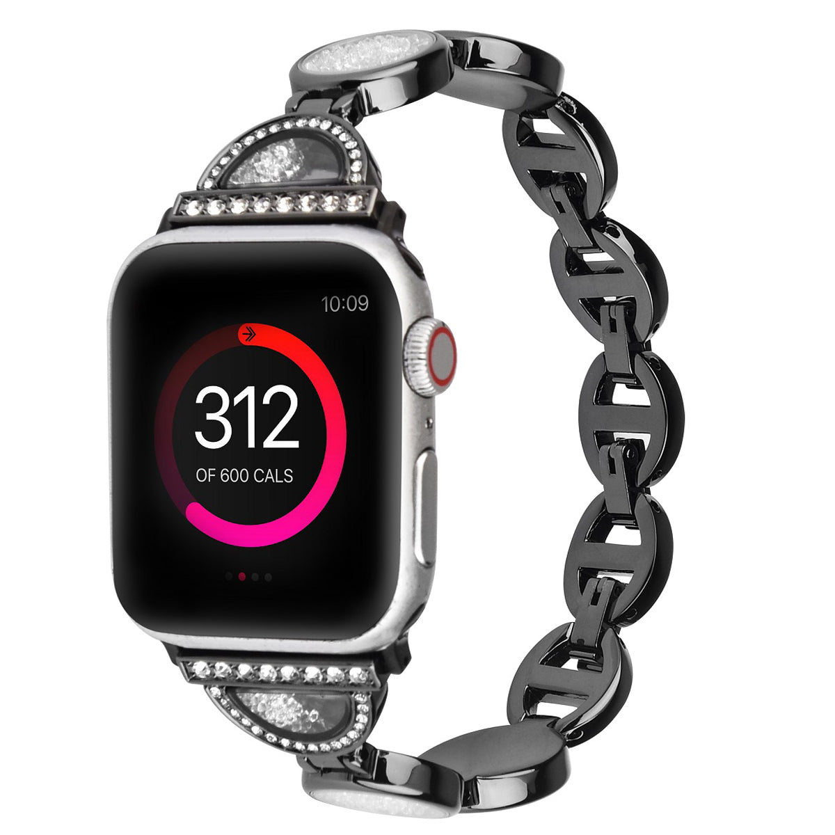 Stylish Rhinestones Decor Stainless Steel Band Smart Watch Wrist Strap for Apple Watch Series 9 8 7 41mm 6 5 4 SE (2023) SE(2022) SE 40mm 3 2 1 38mm
