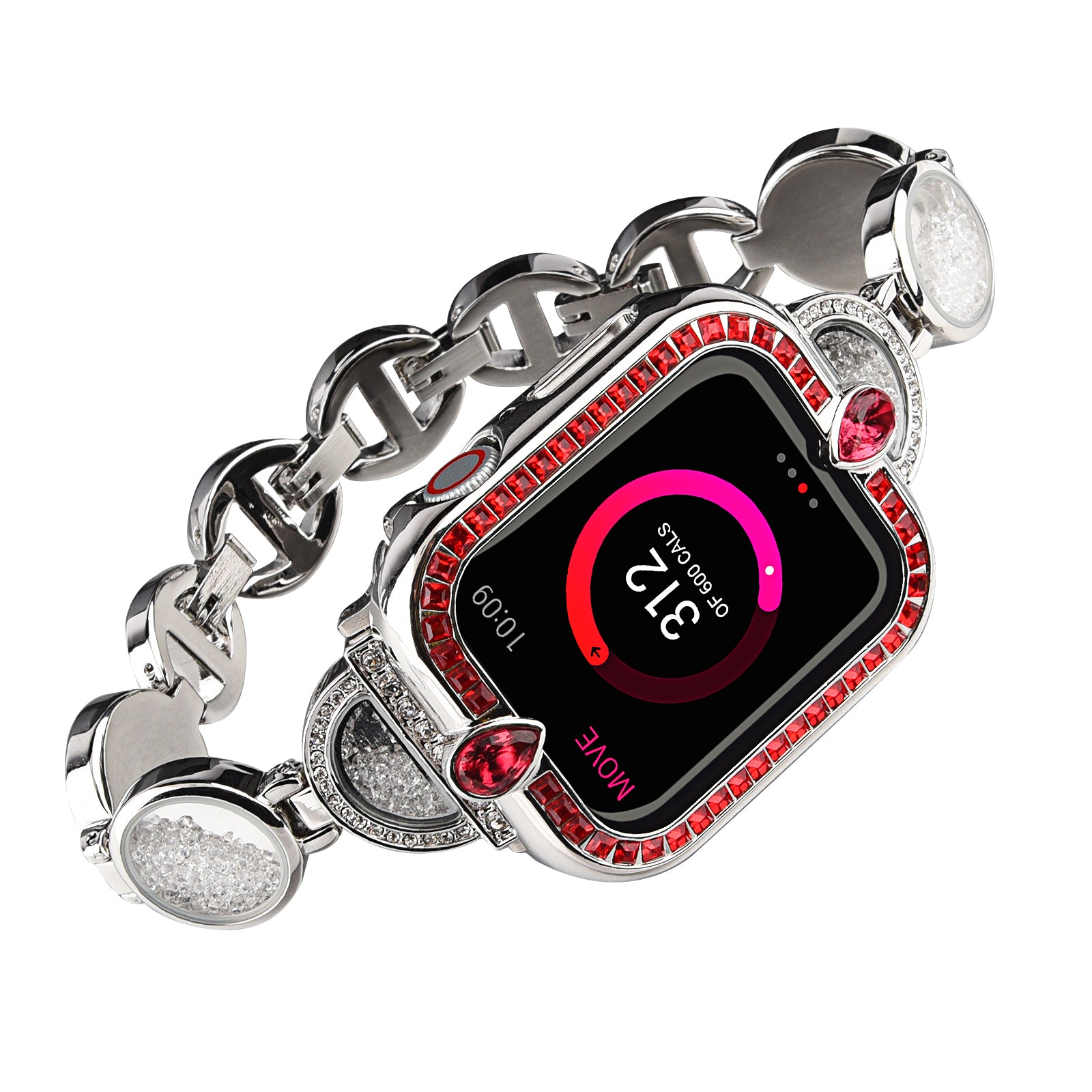 Stylish Rhinestones Decor Stainless Steel Band Smart Watch Wrist Strap for Apple Watch Series 9 8 7 41mm 6 5 4 SE (2023) SE(2022) SE 40mm 3 2 1 38mm